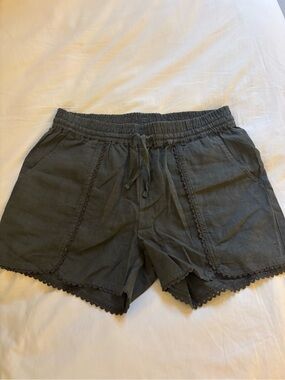 Caslon Charcoal Crochet-Trim High-Waist Shorts